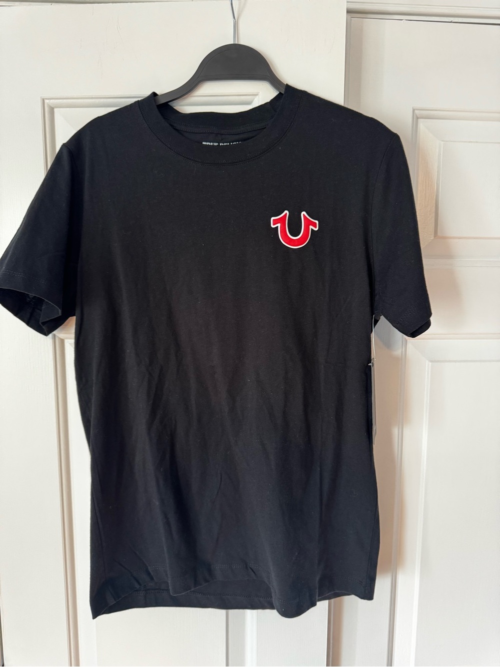 True Religion Black Short-Sleeve Crew Tee with Red Logo